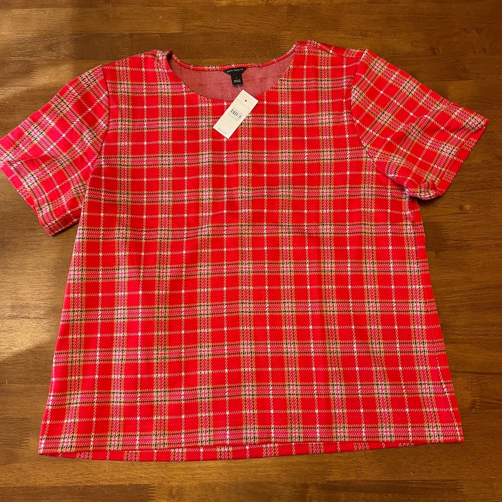 Ann Taylor Red Plaid Top Size Large L NWT